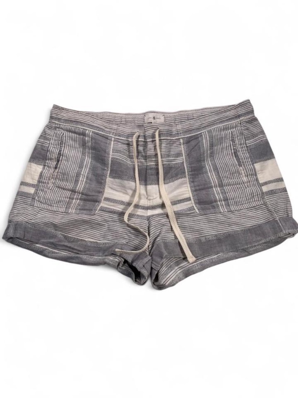 Lou & Grey Striped Drawstring Athletic Shorts - Gray & Cream